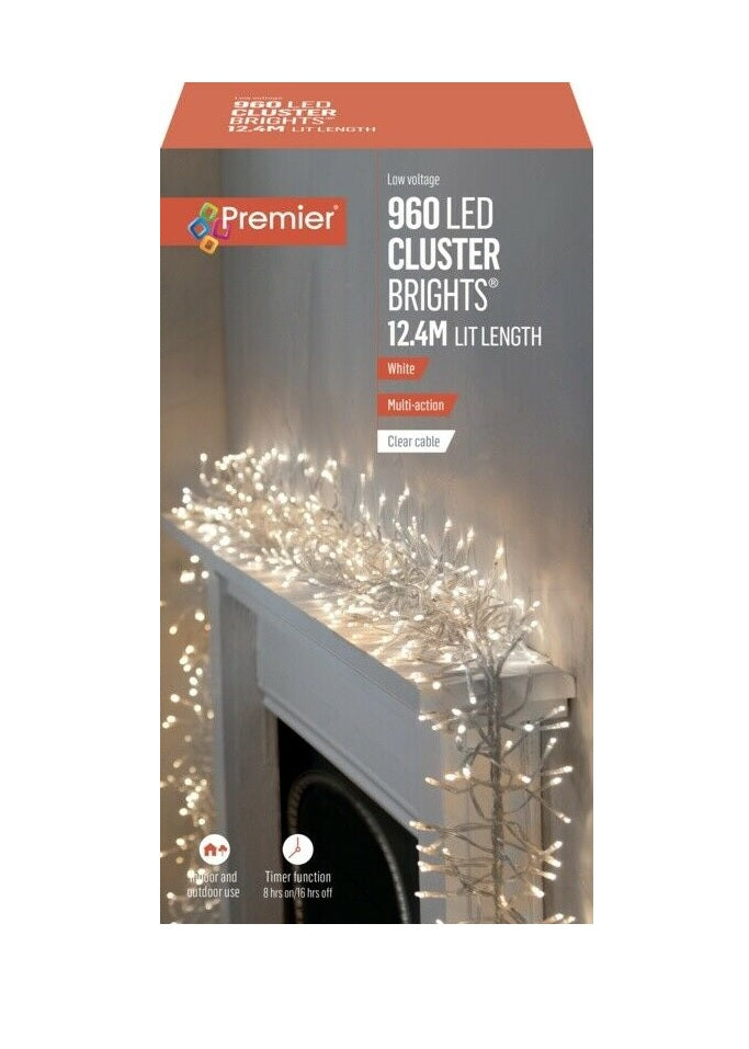 Premier 960 LED Cluster Multi-Action Christmas Tree Lights - White