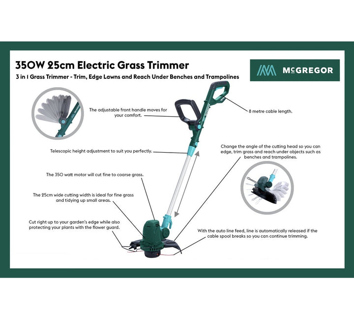 McGregor MET3525 25cm Corded Grass Trimmer - 350W