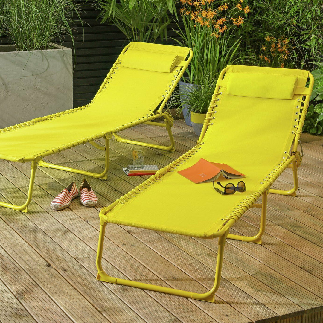 Home Set of 2 Sun Loungers - Yellow