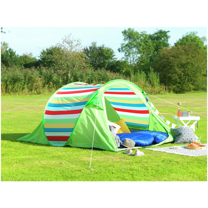 Pro Action Pattern 4 Man 1 Room Pop Up Camping Tent - Green