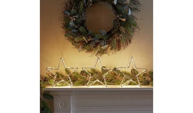 Home Trio Of Wire Star Lights Christmas Decorations