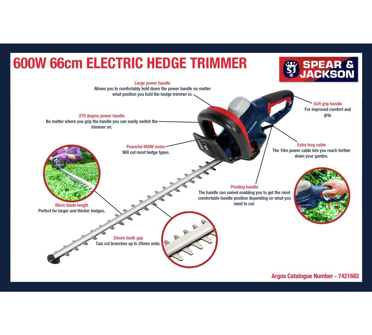 Spear Jackson S6066EH 66cm Corded Hedge Trimmer 600W GED Outlet