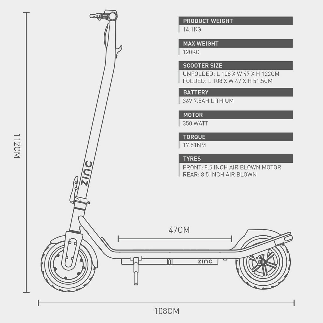 Zinc Adults Folding Electric Swift Plus Scooter