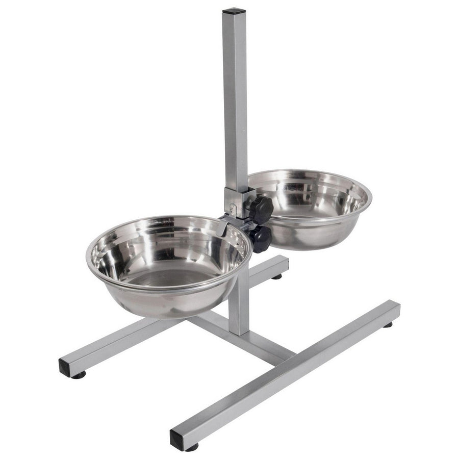Home Stainless Steel Large Dual Pet Dining Set - Silver