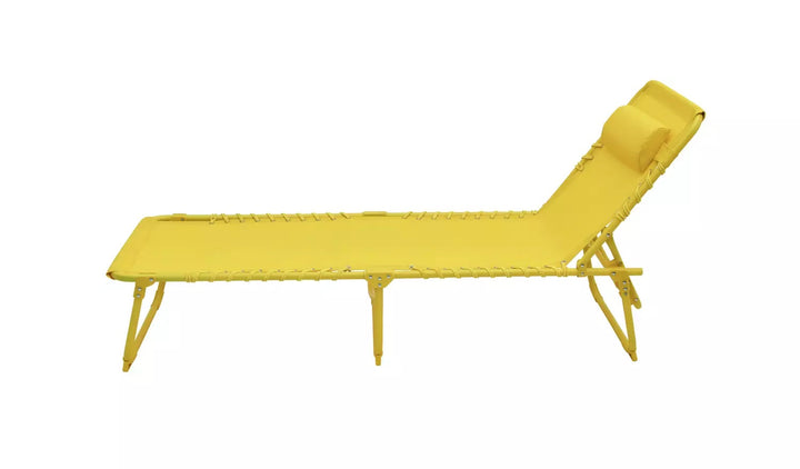 Home Set of 2 Folding Metal Sun Loungers - Yellow