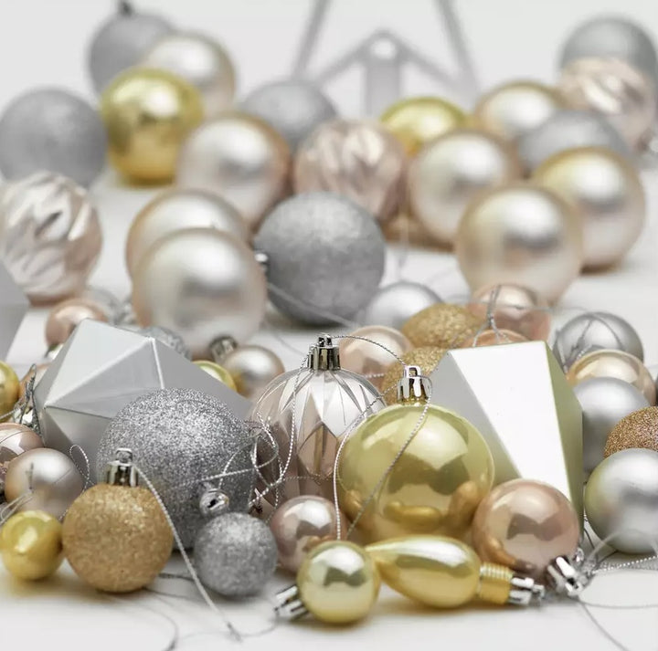 Habitat Pack Of 100 Christmas Mixed Blush Baubles - Gold & Silver