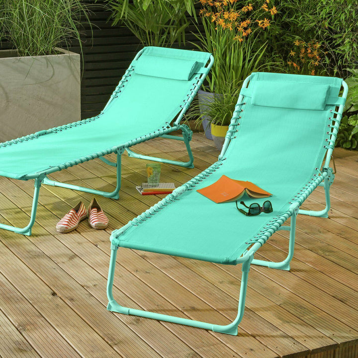 Home Metal Set Of 2 Sun Loungers - Teal