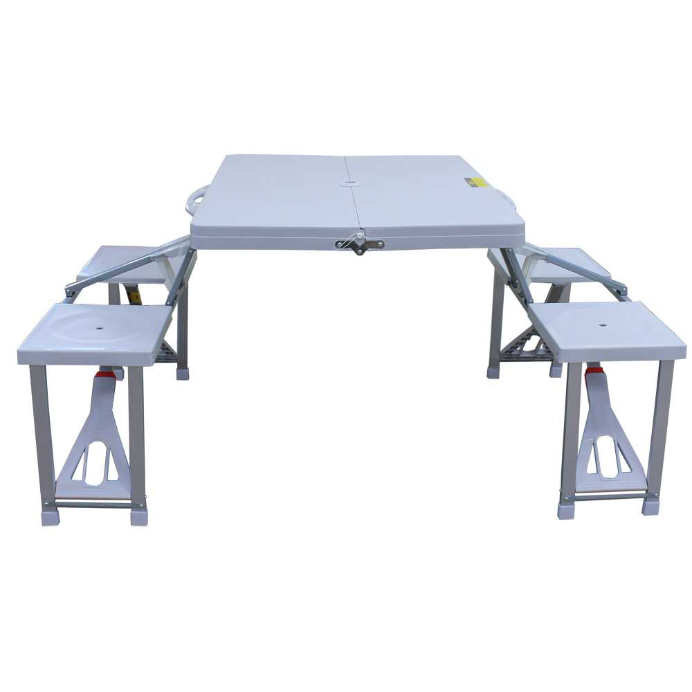 Folding Camping Picnic Table And Stools - Grey