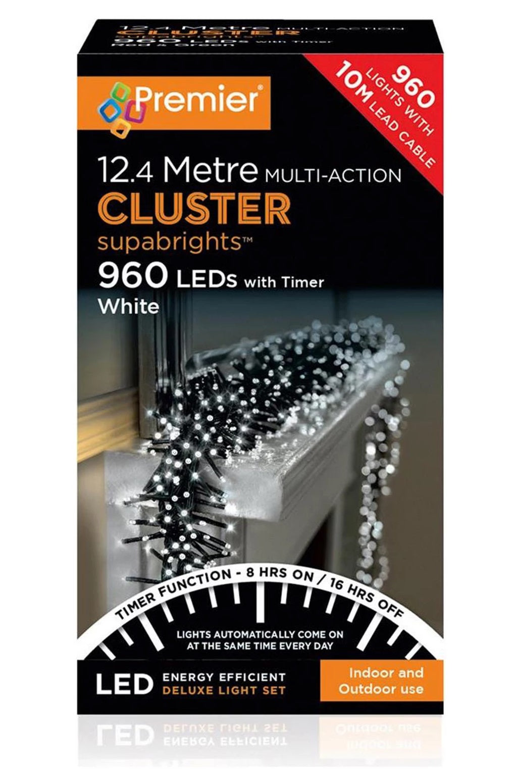 Premier Decorations 960 Bright White Multi Cluster LED Lights