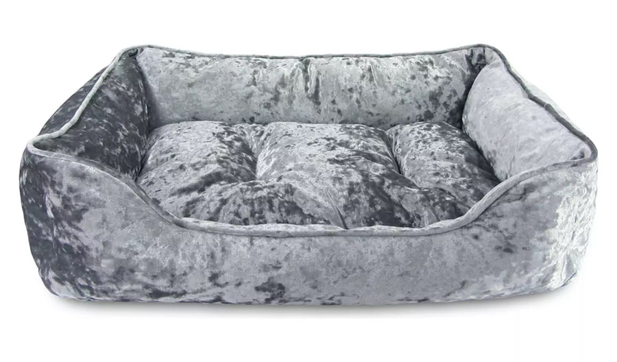 Grey Crushed Velvet Box Bed - Large