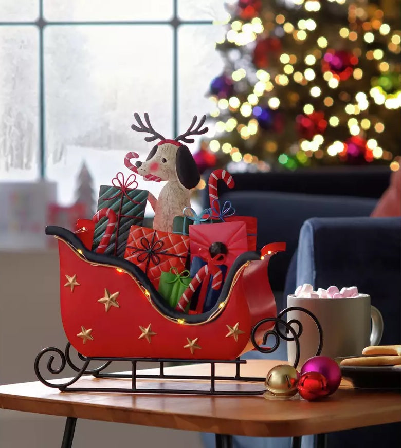 Home Battery Operated Light Up LED Christmas Sleigh - Red