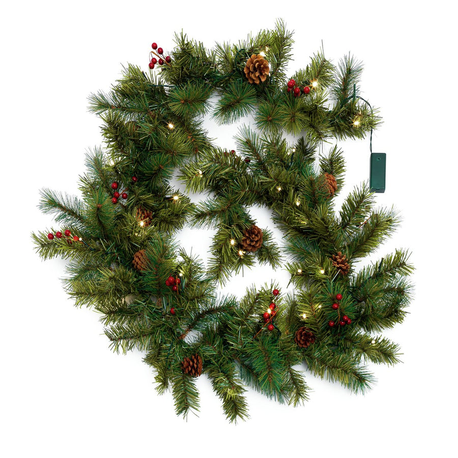 Home 1.8m Pre-Lit Berry & Cone Christmas Garland - Green