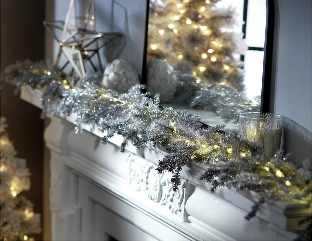 Habitat 1.8m Pre-Lit Christmas Garland - Silver
