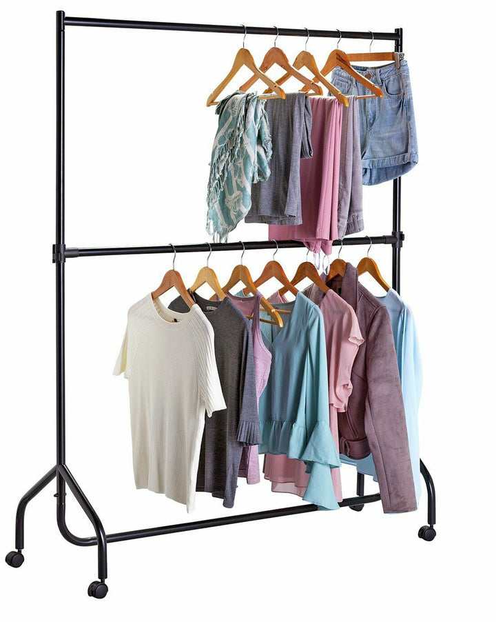 Home Heavy Duty 2 Tier Wheeled Clothes Rail - Black
