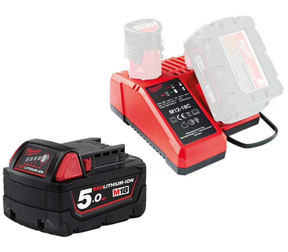 Milwaukee M12-18C 12v-18v Twin Port Charger & 18v 5ah Battery