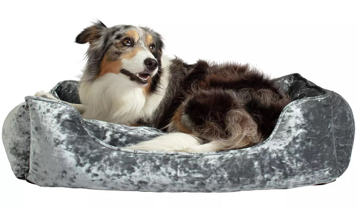 Grey Crushed Velvet Box Bed - Large