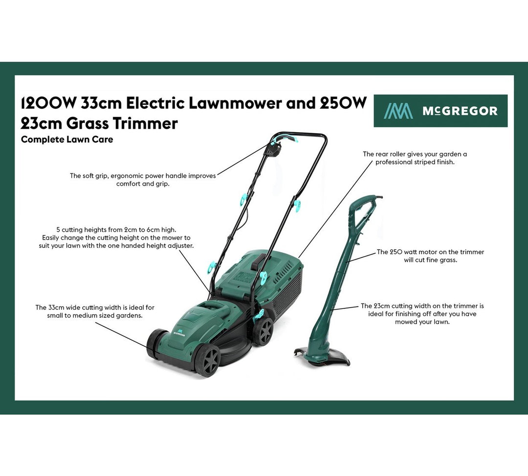 McGregor 1200w Lawnmower And 250w Grass Trimmer Pack