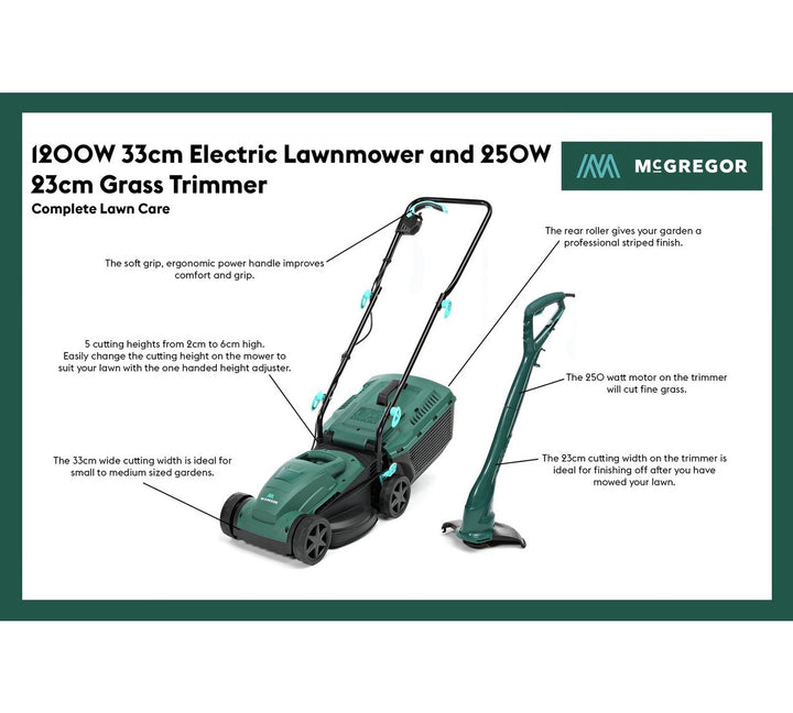 McGregor 1200w Lawnmower And 250w Grass Trimmer Pack