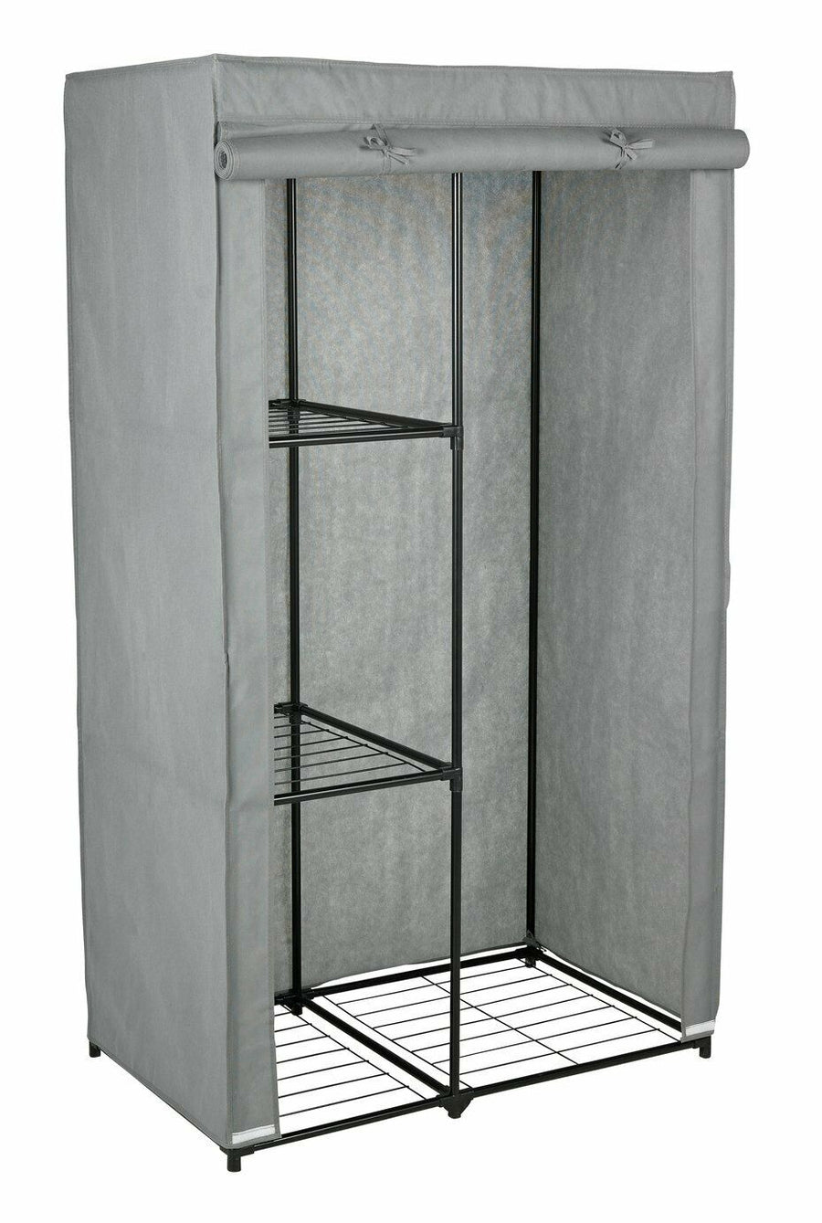 Home Covered Single Wardrobe With Shelves - Grey