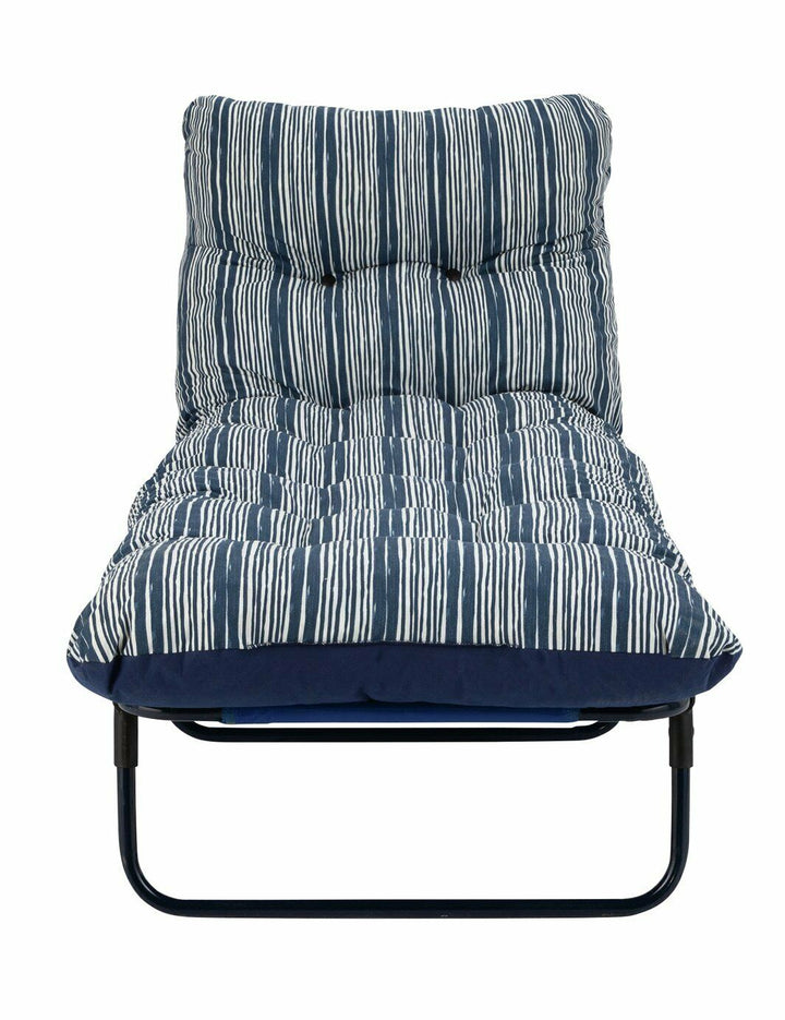 Home Coastal Stripe Folding Metal Sun Lounger - Blue